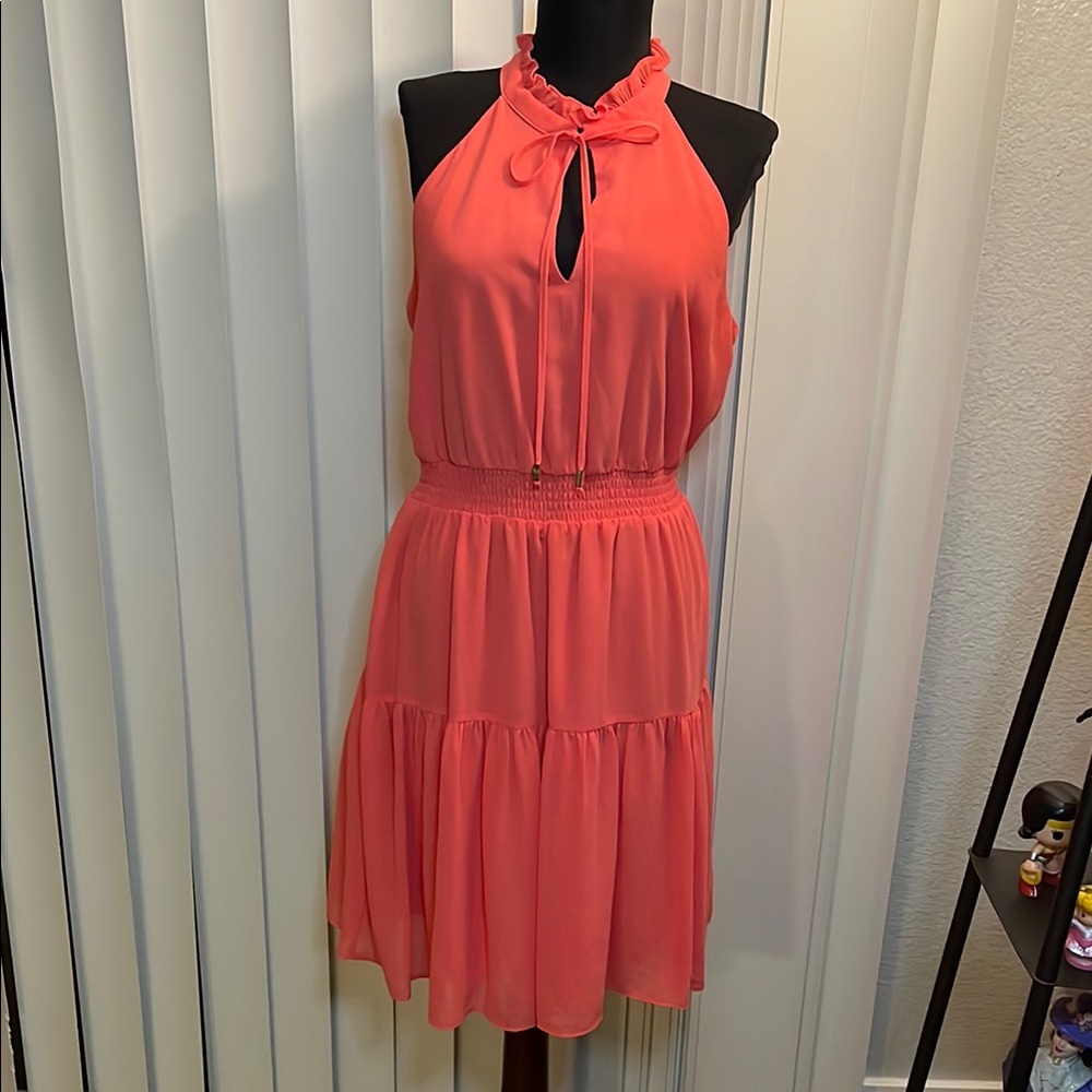 Vince Camuto Pink Halter Tiered Midi Dress